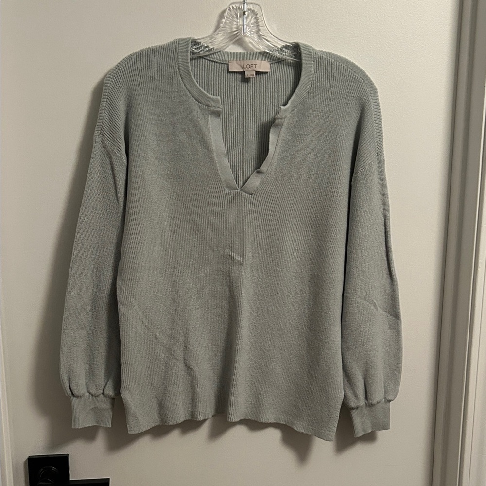 LOFT Women's Soft Sea foam Green V-Neck Sweater